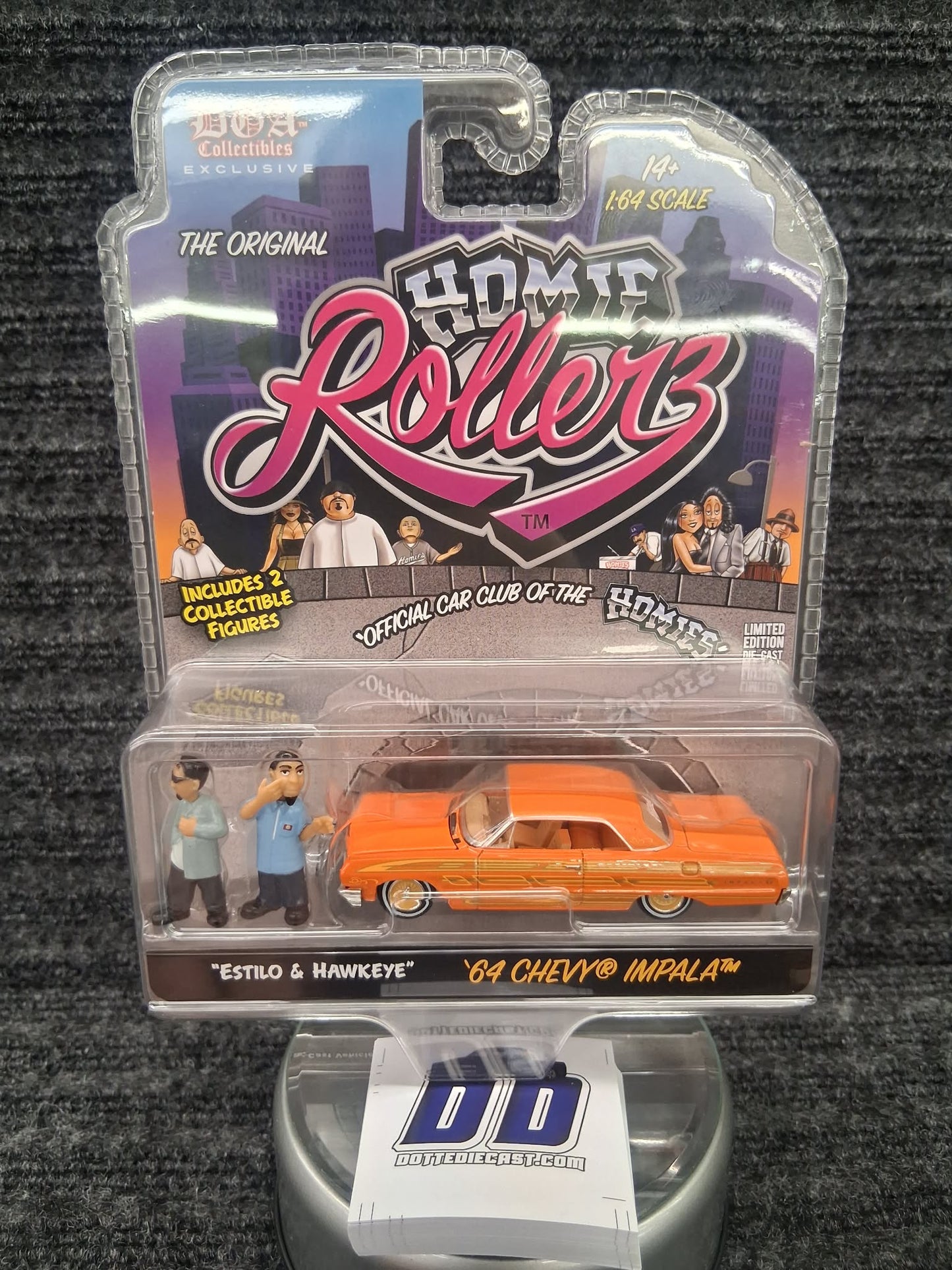 HOMIE ROLLERZ 2025 SERIES 1 W/FIGURES 1/64 GREENLIGHT & DGA- '64 Chevy Impala- Orange
