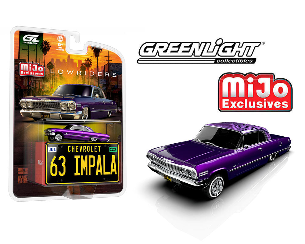 **PRE-ORDER** Greenlight 1:64 Lowriders 1963 Chevrolet Impala SS w/ Mini Metal License Plate – Candy Purple