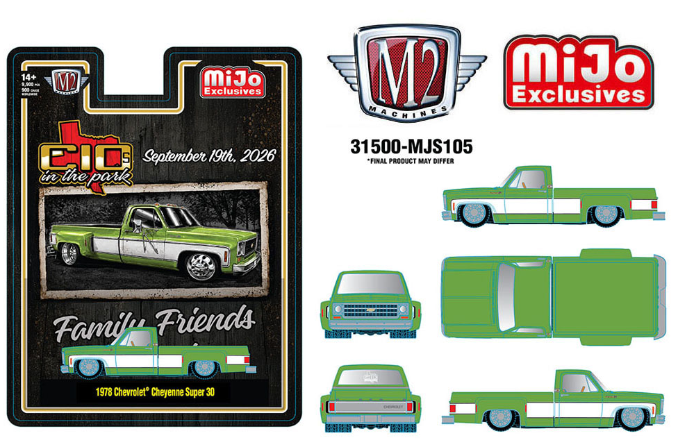 M2 Machines C10s In the Park- '78 Chevrolet Cheyenne Super 30 – Two-Tone Green White – Mijo Exclusives**PRE-ORDER**
