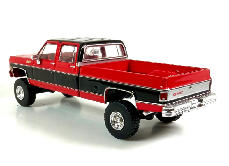 IXO Karson Exclusive '80 GMC Sierra Classic K3500 Wideside Crew Cab Lifted Two-Tone Cardinal Red &Black Diecast