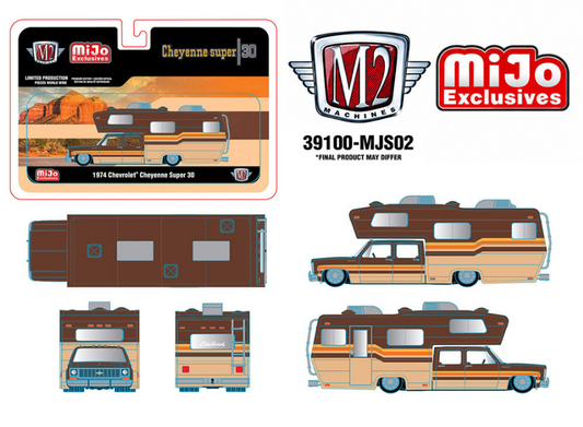(Preorder) M2 Machines 1:64 1974 Chevrolet Cheyenne Super 30 Custom Camper – Beige Brown – MiJo Exclusives