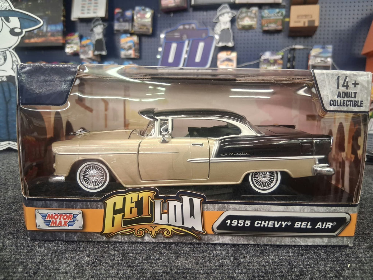 Motormax 1:24 1955 Chevrolet Bel Air Coupe Hardtop – Beige/Black – Get Low