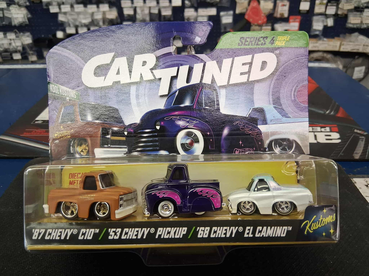Car Tuned Series 4- '87 Chevy C10, '53 Chevy Pickup, '68 Chevy El Camino- 3pk