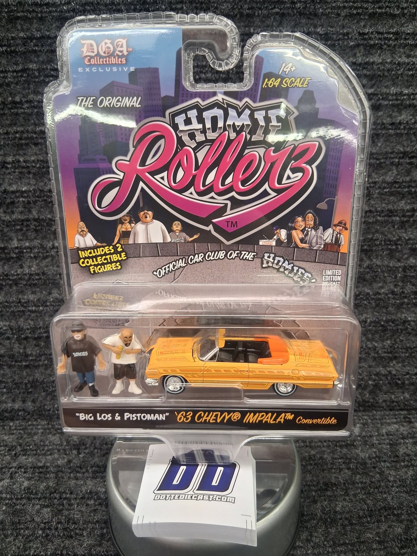 HOMIE ROLLERZ 2025 SERIES 1 W/FIGURES 1/64 GREENLIGHT & DGA- '63 Chevy Impala- Yellow