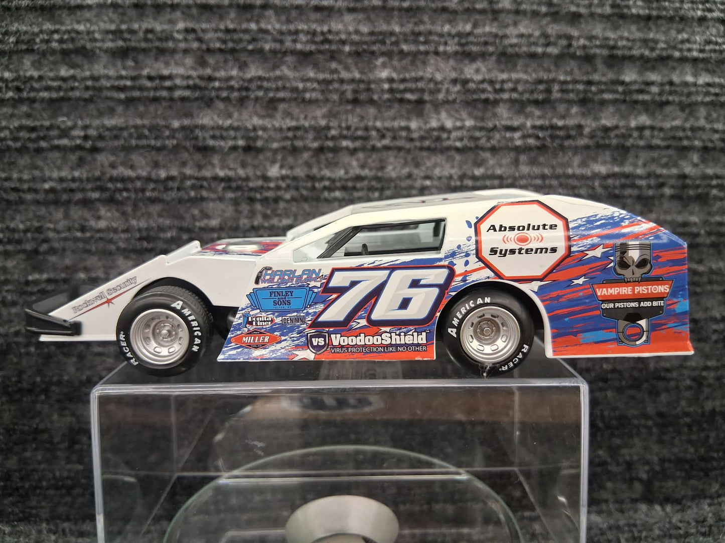 Dirt Track Series- #76 Dirt Modified- White Diecast Pull Back w/plastic base