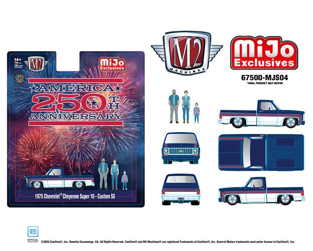 M2 Machines -'75 Chevrolet Cheyenne Super 10 Custom 250th America Anniversary with Family Figures – Mijo Exclusives **PRE ORDER**