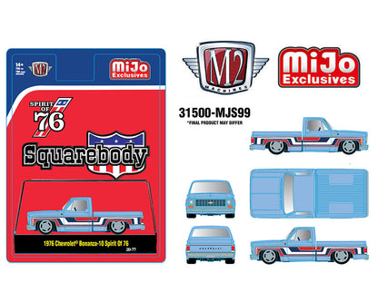 M2 Machines 1:64 1976 Chevrolet Silverado Bonanza-10 SPIRIT OF 76 Squarebody USA Special Edition 3 Truck Set-One- Red, One-White, One-Light Blue – MiJo Exclusives **PRE-ORDER**