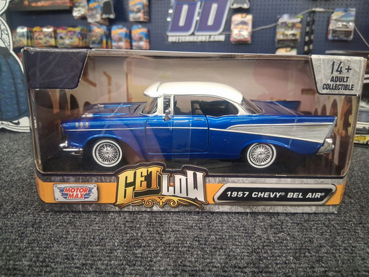 Motormax 1:24 1957 Chevrolet Bel Air Lowrider – Blue with White Top – Get Low