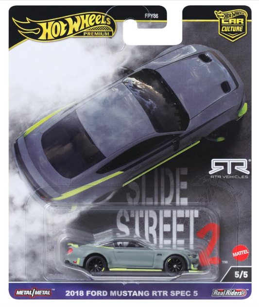 Hot Wheels Premium Car Culture Ford Mustang RTR, Slide Street Vehicle with Real Riders Tires