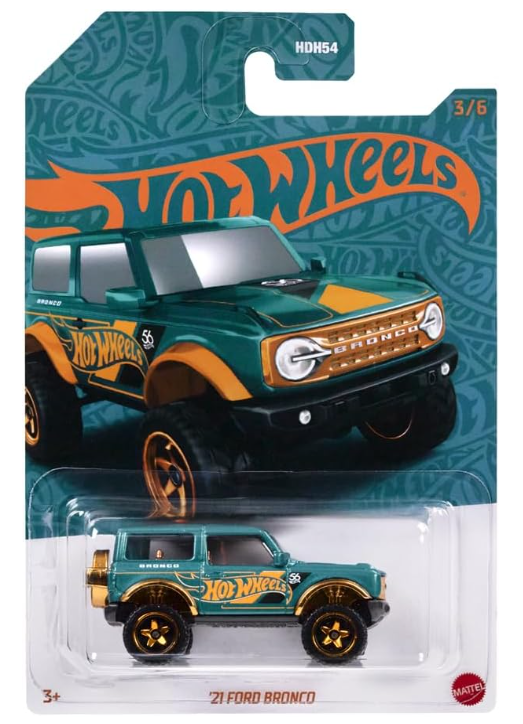 Hot Wheels Collectible Die-Cast Vehicle - '21 Ford Bronco Sport Utility Car - Teal and Gold - HDH54-3/6