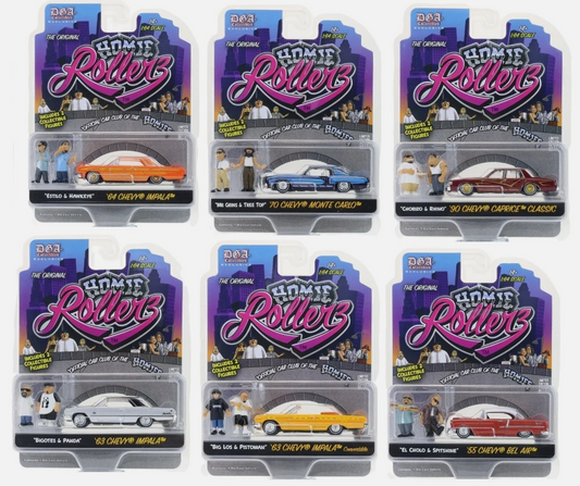 HOMIE ROLLERZ 2025 SERIES 1 SET OF 6 CARS W/FIGURES 1/64 GREENLIGHT & DGA