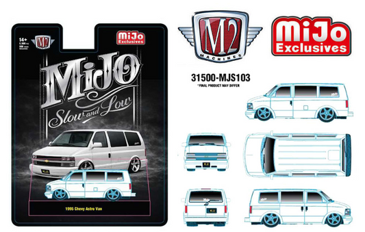 M2 Machines 1:64 1995 Chevrolet Astro Van Custom Slow & Low – White – MiJo Exclusives ** PRE-ORDER**