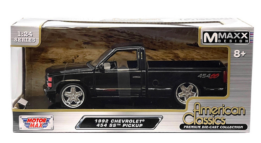 Motormax 1:24 1992 Chevrolet 454 SS Pickup Custom Wheels- Black