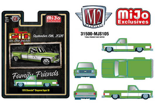 M2 Machines C10s In the Park- '78 Chevrolet Cheyenne Super 30 – Two-Tone Green White – Mijo Exclusives**PRE-ORDER**