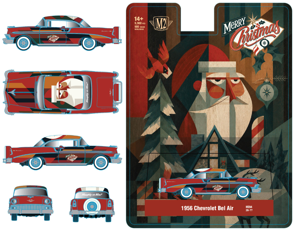 (PRE-ORDER) M2 Machines '56 Chevrolet Bel Air in Red with Santa - Christmas Edition Special Hobby Exclusive Release HS94