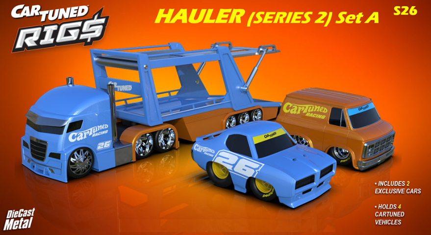 (Preorder) CarTuned 1:64 Container Rigs Hauler Series 2 Open Cars Transporter with 2 Vehicles – Racing Set