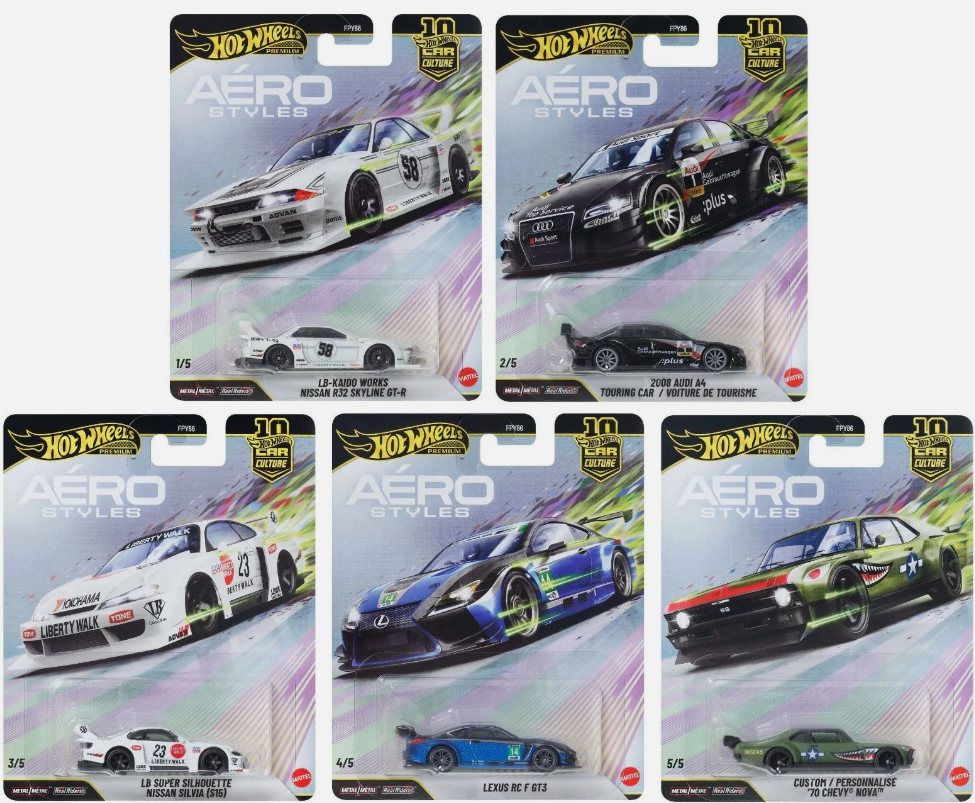 Hot Wheels 2026 Car Culture Aero Styles (FPY86-961U)(SET OF 5 CARS)