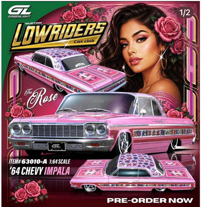 (Preorder) Greenlight 1:64 Custom Lowriders – 1964 Chevrolet Impala SS Rose – Pink