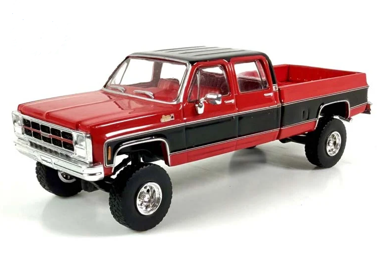 IXO Karson Exclusive '80 GMC Sierra Classic K3500 Wideside Crew Cab Lifted Two-Tone Cardinal Red &Black Diecast