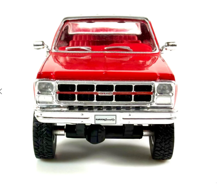 IXO Karson Exclusive '80 GMC Sierra Classic K3500 Wideside Crew Cab Lifted Two-Tone Cardinal Red &Black Diecast