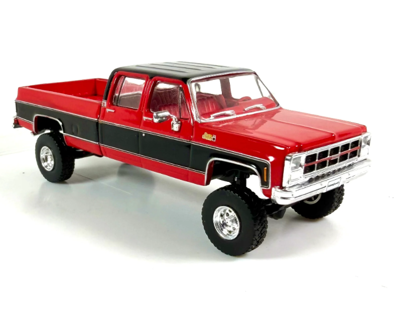 IXO Karson Exclusive '80 GMC Sierra Classic K3500 Wideside Crew Cab Lifted Two-Tone Cardinal Red &Black Diecast