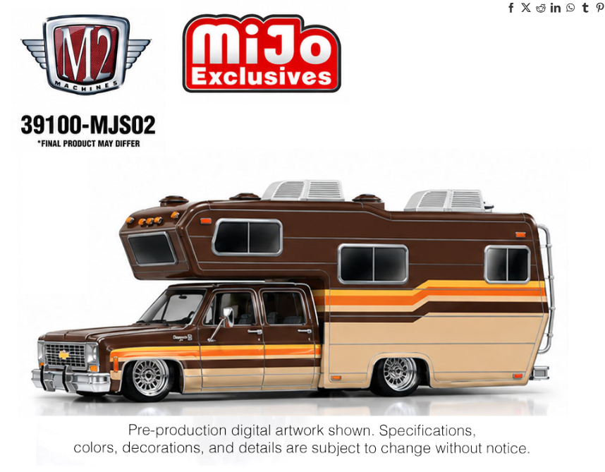 (Preorder) M2 Machines 1:64 1974 Chevrolet Cheyenne Super 30 Custom Camper – Beige Brown – MiJo Exclusives
