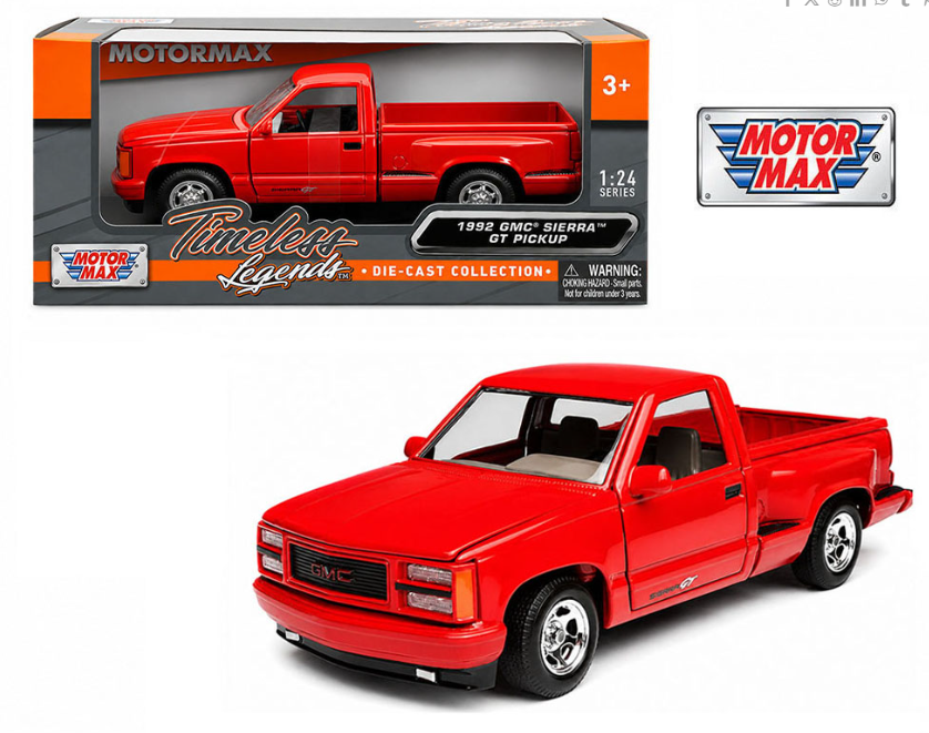 Motor Max 1:24 1992 GMC Sierra GT Pick up Truck 2 Tone – Red – Timeless Legends