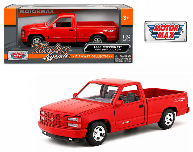 Motor Max 1:24 1992 Chevrolet 454 SS Pickup Truck – Red – Timeless Legends