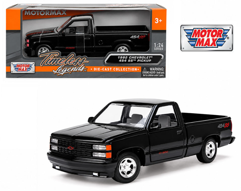 Motor Max 1:24 1992 Chevrolet 454 SS Pickup Truck – Black – Timeless Legends