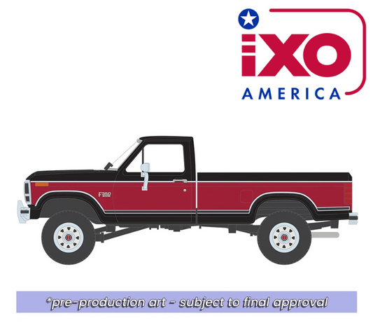 (Preorder) IXO Model 1:64 1982 F-350 XL Short Bed – Raven Black & Candy Apple Red Deluxe Tu-Tone – Limited Edition