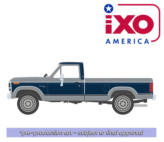 (Preorder) IXO Model 1:64 1980 F-150 Ranger XLT Short Bed – Silver Metallic & Midnight Blue Metallic Combination Tu-Tone – Limited Edition