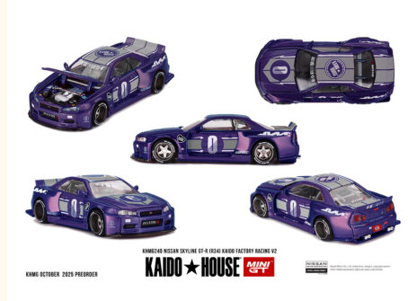 Kaido House x Mini GT  Nissan Skyline GT-R (R34) Kaido factory Racing V2 – Midnight Purple ***PRE ORDER***