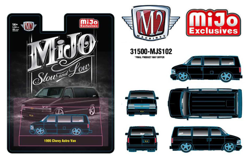 M2 Machines 1:64 1995 Chevrolet Astro Van Custom Slow & Low – Black – MiJo Exclusives **PRE-ORDER**