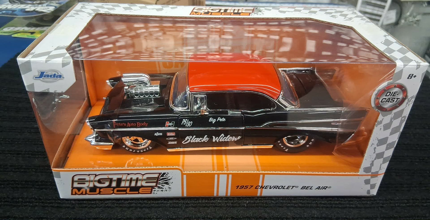 Jada Toys- '57 Chevy Bel Air-Black Widow - Big Time Muscle- Black and Red