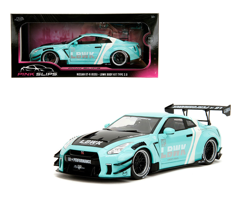 Jada Toys- Pink Slips- Nissan GTR(R35) w/LBWK Body Kit 2.0- Teal- 1:18